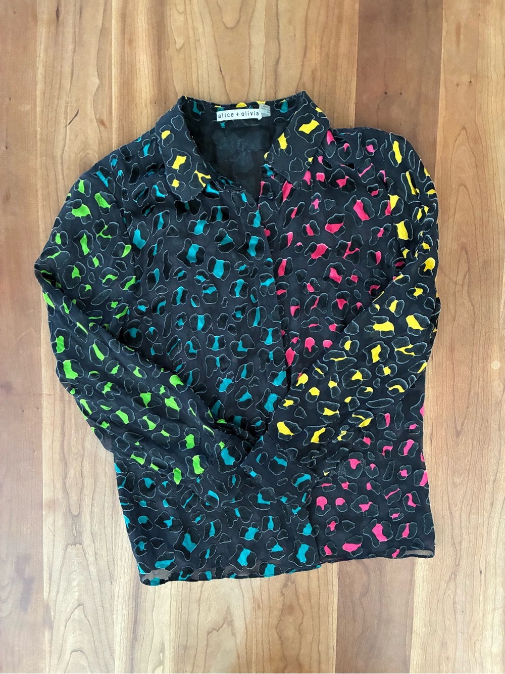 alice + olivia Willa Velvet Burnout Leopard Blouse Size M Colorblock Silk Blend⁠